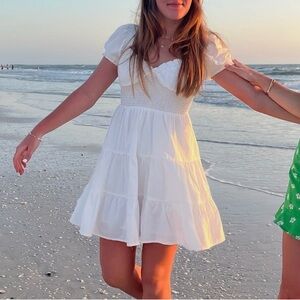 Princess Polly White Puff-Sleeve Tiered Mini Dress